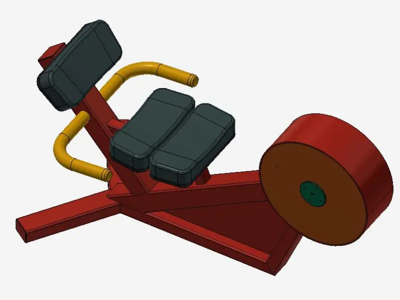 3D model konstrukce rotopedu s rámem, setrvačníkem a sedákem